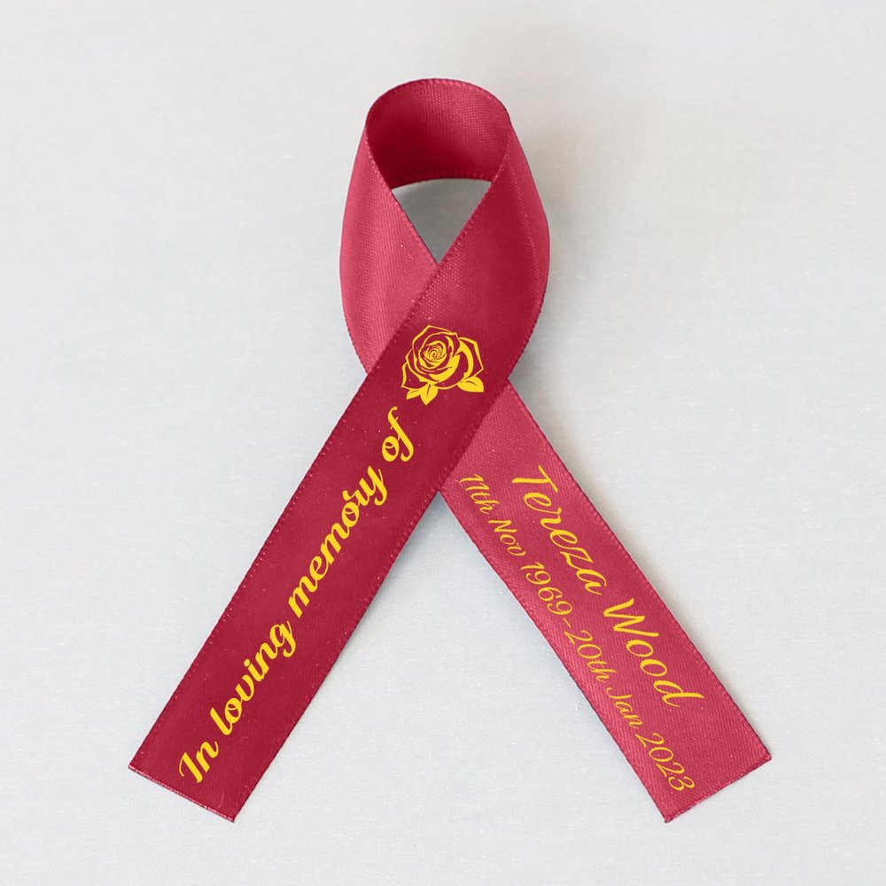 25pcs Personalized Memorial Ribbons, Custom Memorial Ribbon, Funeral Ribbon with (Name - Date), Name Ribbon Personalized with Photo, Custom Ribbon Favors R04