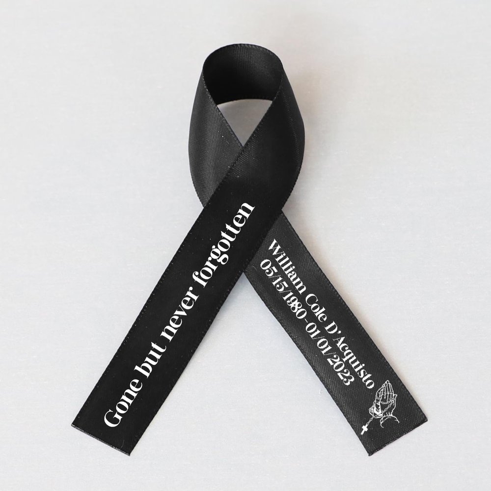 50pcs Personalized Memorial Ribbons, Custom Memorial Ribbon, Funeral Ribbon with (Name - Date), Name Ribbon Personalized with Photo, Custom Ribbon Favors R03