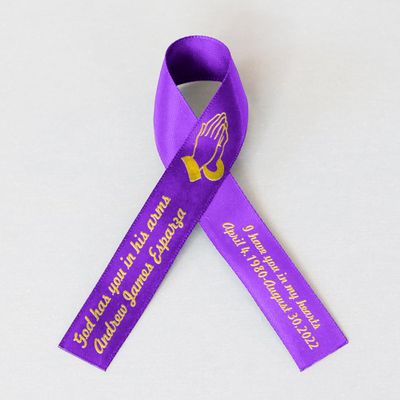 50pcs Personalized Memorial Ribbons, Custom Memorial Ribbon, Funeral Ribbon with (Name - Date), Name Ribbon Personalized with Photo, Custom Ribbon Favors R04