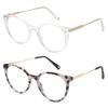 AMOMOMA Retro Round Reading Glasses for Women Cute Stylish Blue Light Blocking Readers AM6055, Clear/Gold&Grey Tortoise/Gold 1.75x view 3