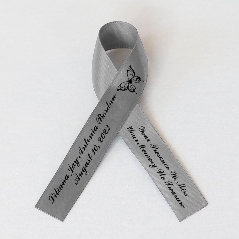 25pcs Personalized Memorial Ribbons, Custom Memorial Ribbon, Funeral Ribbon with (Name - Date), Name Ribbon Personalized with Photo, Custom Ribbon Favors R05