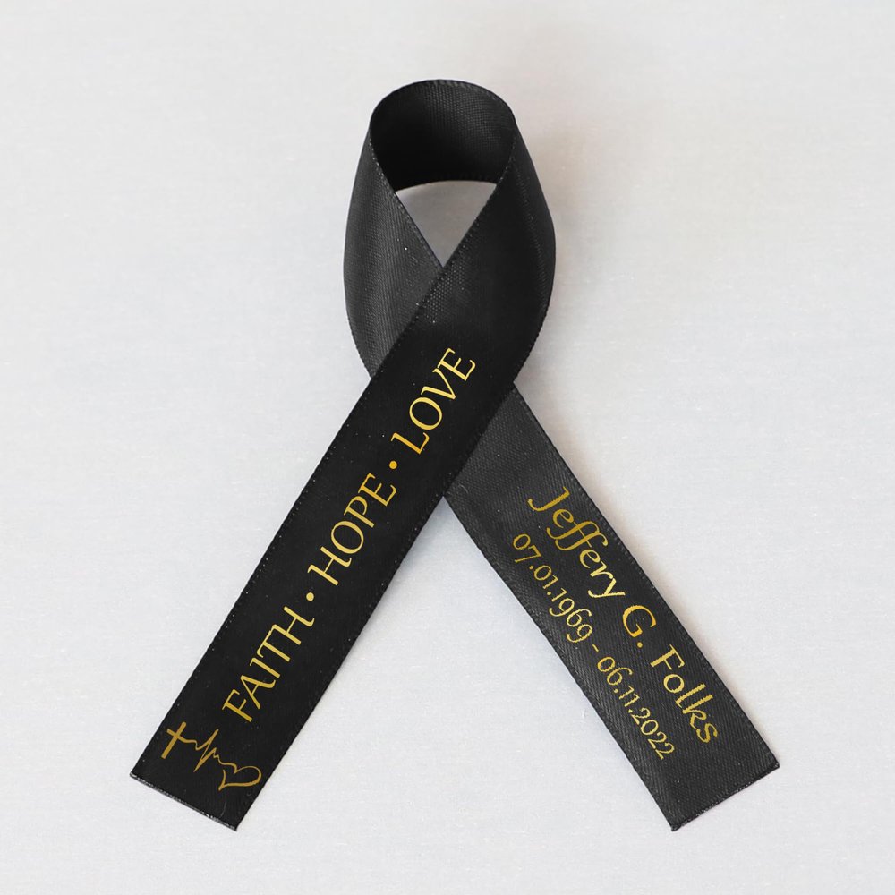 10pcs Personalized Memorial Ribbons, Custom Memorial Ribbon, Funeral Ribbon with (Name - Date), Name Ribbon Personalized with Photo, Custom Ribbon Favors R06