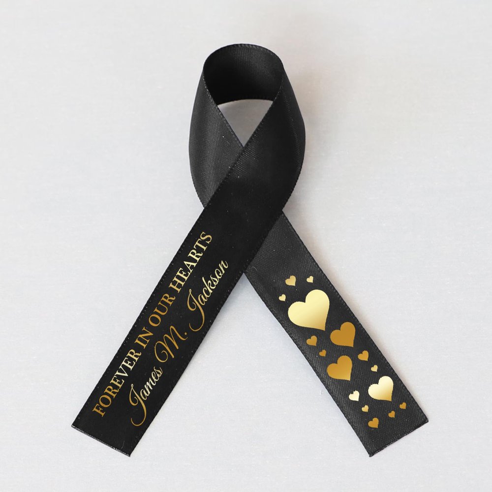 50pcs Personalized Memorial Ribbons, Custom Memorial Ribbon, Funeral Ribbon with (Name - Date), Name Ribbon Personalized with Photo, Custom Ribbon Favors R07
