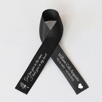 25pcs Personalized Memorial Ribbons, Custom Memorial Ribbon, Funeral Ribbon with (Name - Date), Name Ribbon Personalized with Photo, Custom Ribbon Favors R06