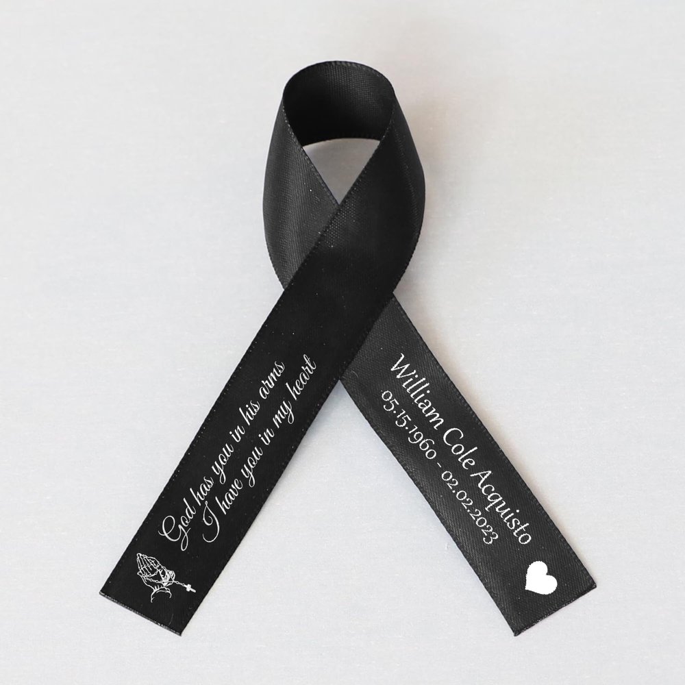 25pcs Personalized Memorial Ribbons, Custom Memorial Ribbon, Funeral Ribbon with (Name - Date), Name Ribbon Personalized with Photo, Custom Ribbon Favors R06