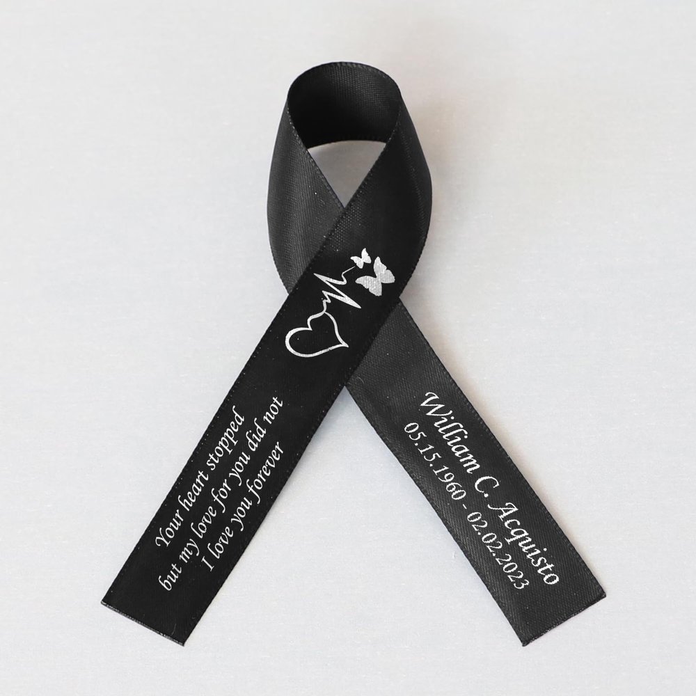 10pcs Personalized Memorial Ribbons, Custom Memorial Ribbon, Funeral Ribbon with (Name - Date), Name Ribbon Personalized with Photo, Custom Ribbon Favors R06