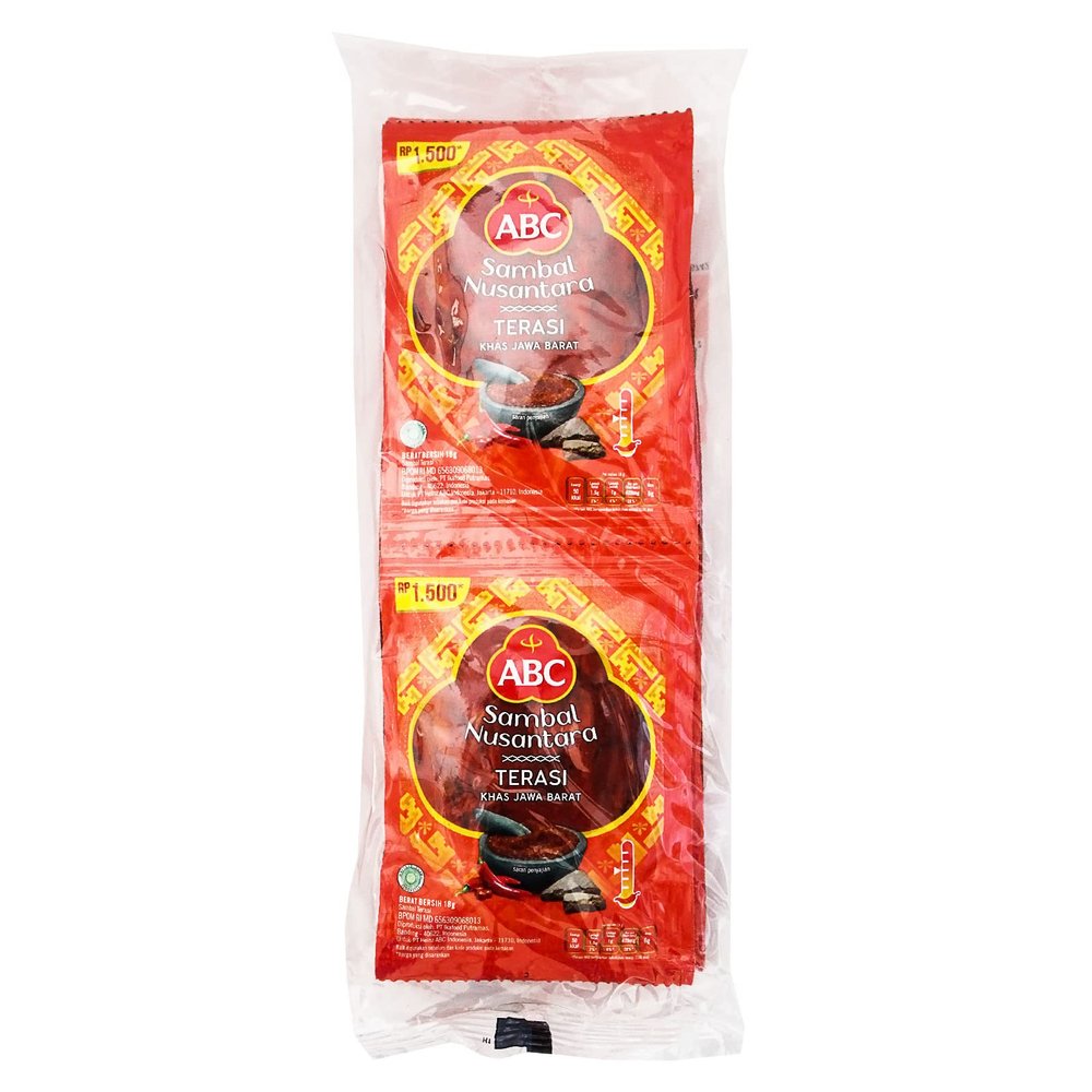ABC Sambal Nusantara Terasi, Indonesian Spicy Chili Sauce, Small Pouch Single-Use Type 18g x 10 sachet (Pack of 1)
