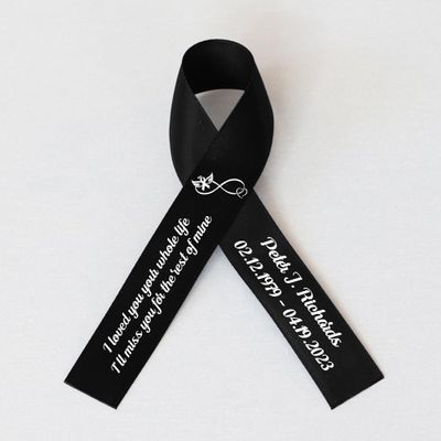 25pcs Personalized Memorial Ribbons, Custom Memorial Ribbon, Funeral Ribbon with (Name - Date), Name Ribbon Personalized with Photo, Custom Ribbon Favors R10