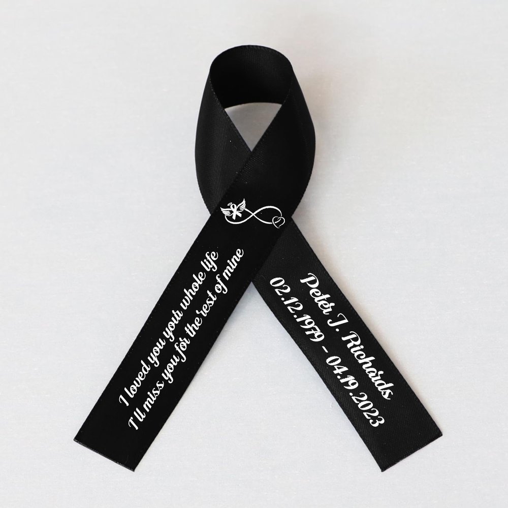 25pcs Personalized Memorial Ribbons, Custom Memorial Ribbon, Funeral Ribbon with (Name - Date), Name Ribbon Personalized with Photo, Custom Ribbon Favors R10