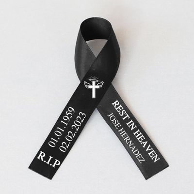 25pcs Personalized Memorial Ribbons, Custom Memorial Ribbon, Funeral Ribbon with (Name - Date), Name Ribbon Personalized with Photo, Custom Ribbon Favors R09