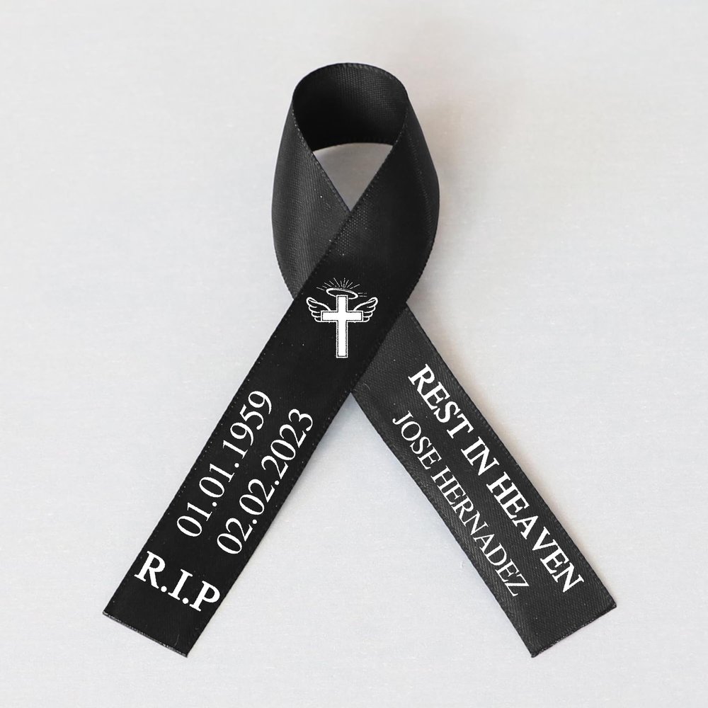 25pcs Personalized Memorial Ribbons, Custom Memorial Ribbon, Funeral Ribbon with (Name - Date), Name Ribbon Personalized with Photo, Custom Ribbon Favors R09