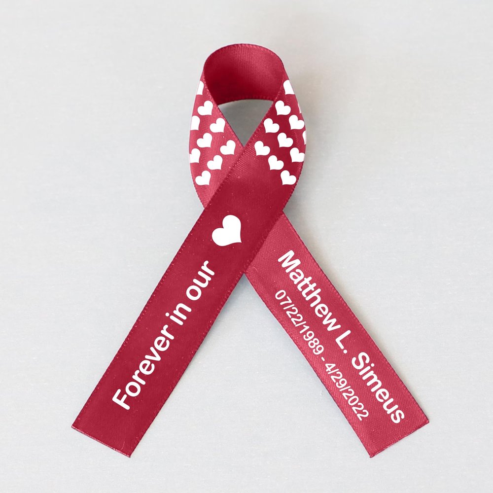 50pcs Personalized Memorial Ribbons, Custom Memorial Ribbon, Funeral Ribbon with (Name - Date), Name Ribbon Personalized with Photo, Custom Ribbon Favors R10