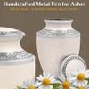 CLEENTABLE Adult Cremation Urns Metal Cremation Urns for Human Ashes - Decorative Memorial Urn for Adults, Secure Screw Lid, Durable Burial Urn for Home, Funeral, Men & Women 10" (White & Silver) view 3