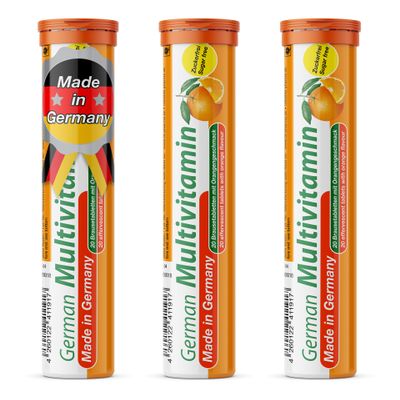 T&D German Multivitamin Drink Effervescnet Tablets 60 Servings Orange Flavour - Vitamin C, E, B1, B2, B6, B12, Biotin, Folic Acid, Niacin, Pantothenic Acid Pharma  Made in Germany