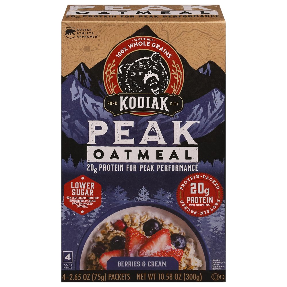 Kodiak Peak Instant Oatmeal Packets, Berries & Cream, High Protein, 6pk