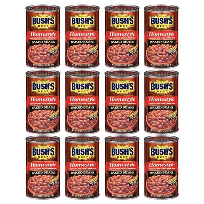 Bush's Best Baked Beans, Canned Original, Protein and Fiber, Low Fat, Gluten Free, 28 Ounce (Pack of 12)
