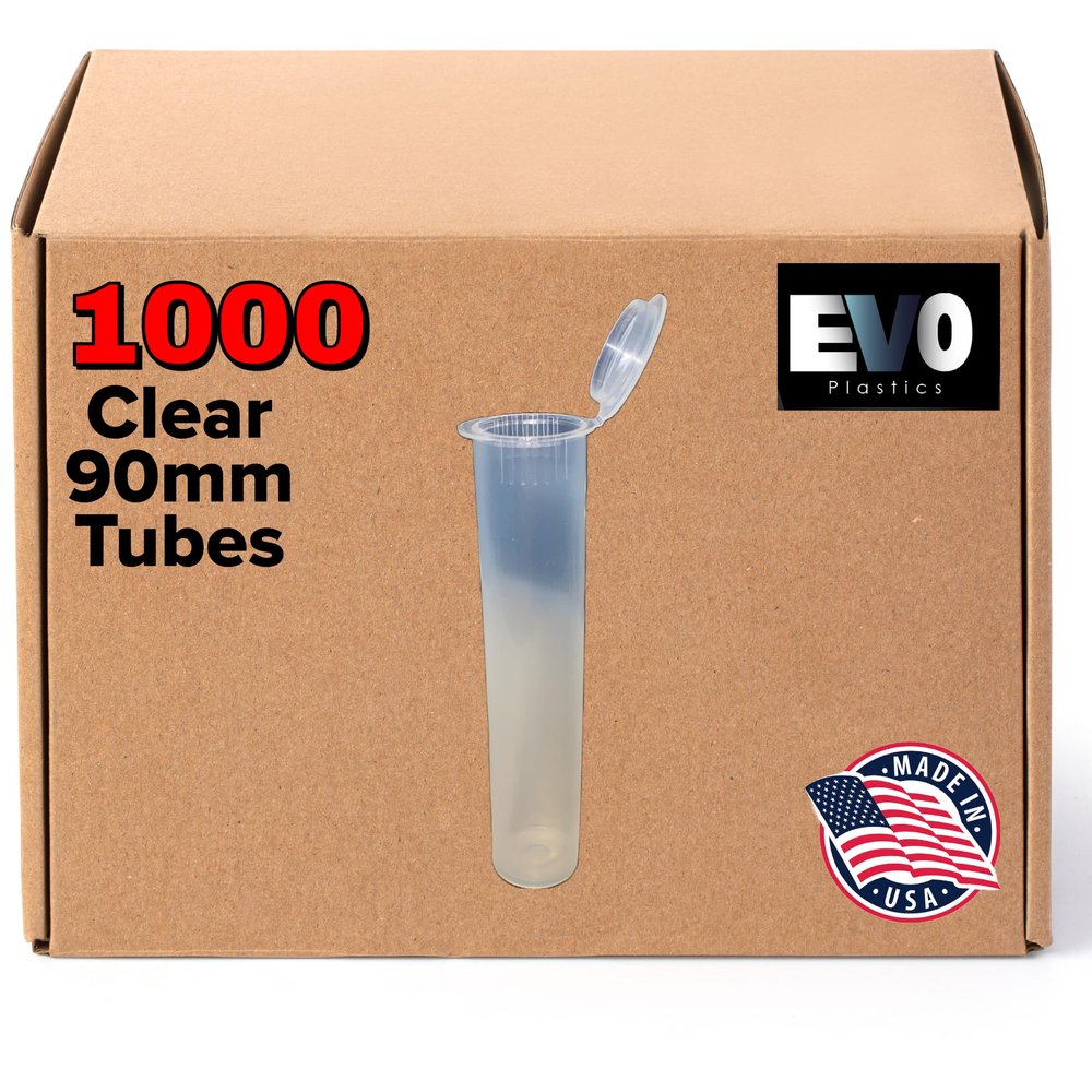 Evo Plastics Clear 90mm Tubes - Plastic Pop Top Vials- Usa Made - Child Resistant (1000 Qty)