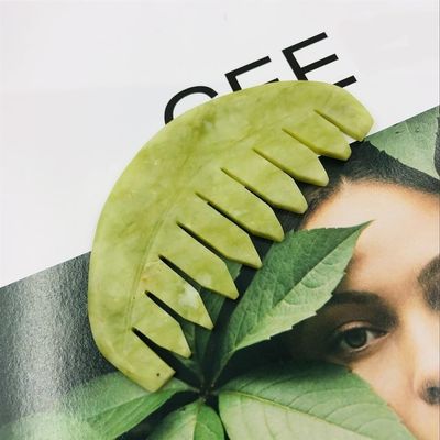 AtkitS 1 Pack Natural Jade Crystal Stone Comb Gua Sha Board Shape Chakra Head Massage Hand Massager Relax