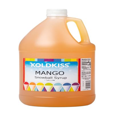 Koldkiss Shaved Ice and Snow Cone Flavored Syrups - One Gallon, 64 Snow cones Per Bottle - Mango Flavor