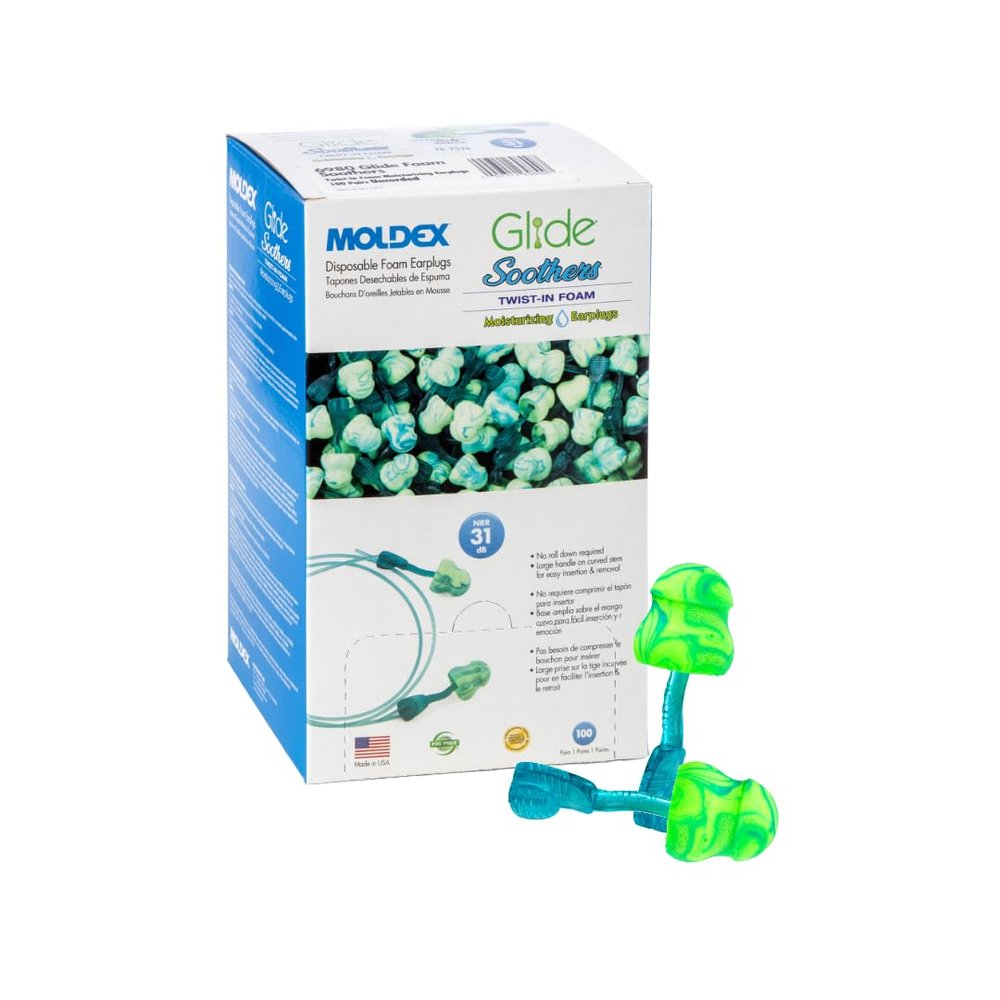 Moldex Glide Soothers Foam Earplugs, Moisturizing, Soft, Comfortable, Uncorded Disposable Ear Plugs, NRR 31dB Noise Reduction for Hearing Protection, 6980