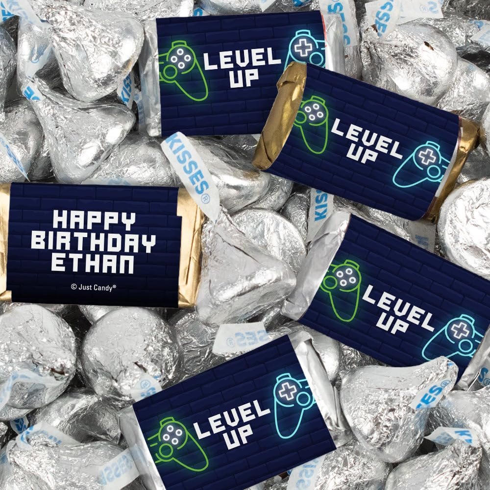 116 Pcs Personalized Video Game Kid's Birthday Candy Party Favors Wrapped Miniatures and Kisses (1.50 lbs)