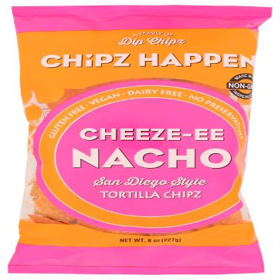 Chipz Happen So Cheez-ee Nacho Tortilla Chips, Dairy Free, 8 Ounces (Pack Of 12)