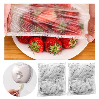 200 Pcs Kitchen Plastic Wrap With Storage Box, Fresh Keeping Bag With Dispenser, Stretch Plastic Wrap Bowl Covers, Cling Film for Outdoor Picnic