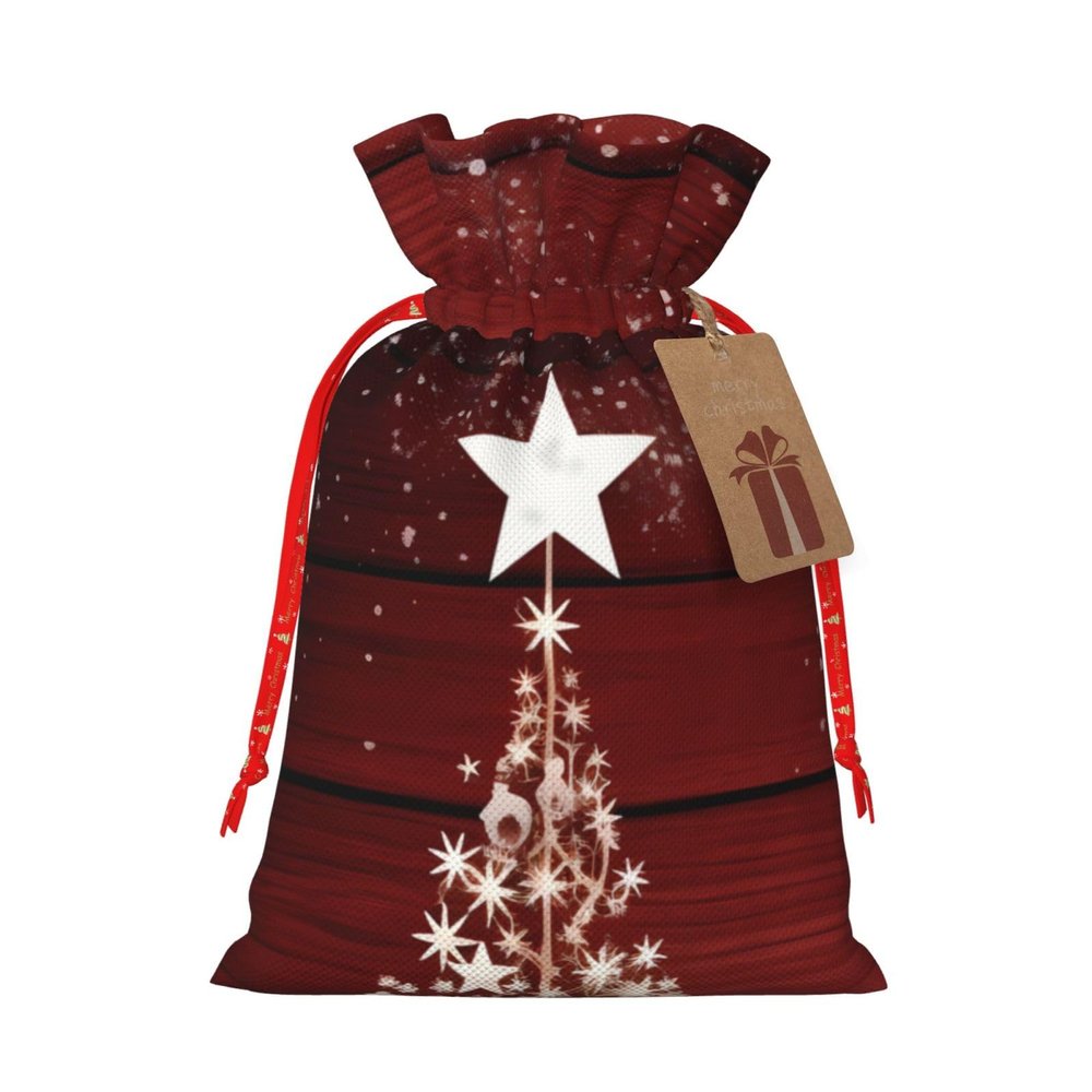 Zelamiee Merry Christmas Tree Christmas Drawstring Burlap Gift Bags for Men Women 4.7"x 6.9" Goodies Bags Gift, Perfect for Daily Storage