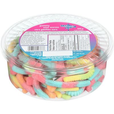 Carnaby Sweet Gummy Sour Worms, 500g/17.5 oz, Tub (Imported from Canada)