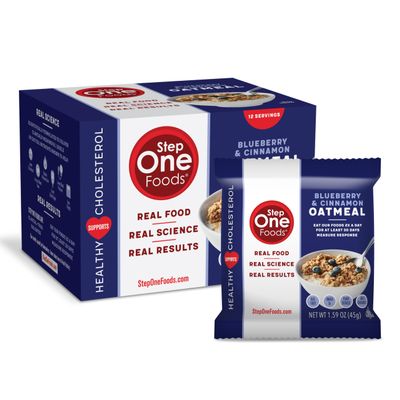 Step One Foods Blueberry Cinnamon Oatmeal, Heart Healthy Snack Plant Sterols, Omega 3's and Dietary Fiber Gluten Free Vegan, Zero Sodium, Non-GMO, Individual Packs (12 Pack)