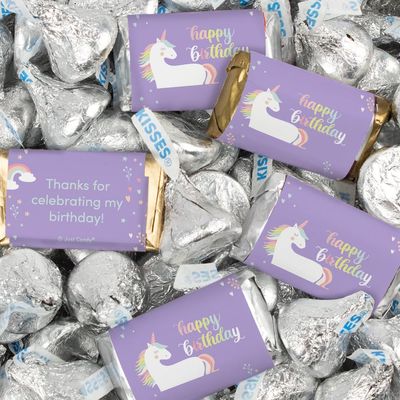 124 Pcs Unicorn Kid's Birthday Candy Party Favors Wrapped Miniatures and Kisses (1.52 lbs)