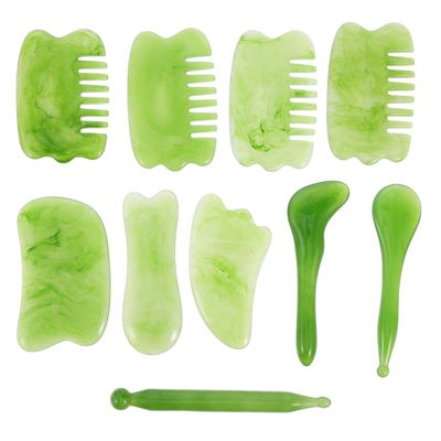 Healifty 10pcs Gua Sha Massage Board Scalp Comb Facial Massager Cosmetology Kit Jade Scraping Jade Set Tools Massaging Tool Massaging Board The Face Plank