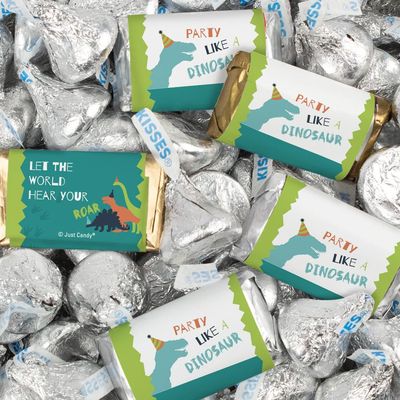 116 Pcs Personalized Dinosaur Kid's Birthday Candy Party Favors Wrapped Miniatures and Kisses (1.50 lbs)