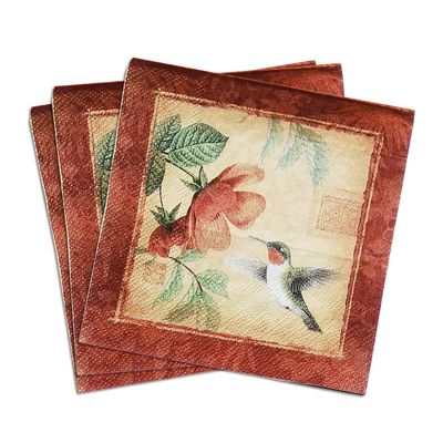 Colored Paper Cocktail Napkins, 20 Count Shabby Chic Napkins for Wedding, Dinner Tea Party Shower, Hummingbird & Flower