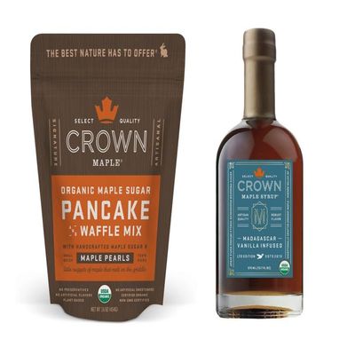Crown Organic Maple Organic Pancake & Waffle Mix (16 Oz.) with Madagascar Vanilla Infused Organic Maple Syrup (12.7 Fl. Oz.)