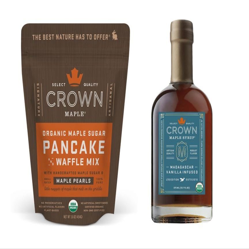 Crown Organic Maple Organic Pancake & Waffle Mix (16 Oz.) with Madagascar Vanilla Infused Organic Maple Syrup (12.7 Fl. Oz.)