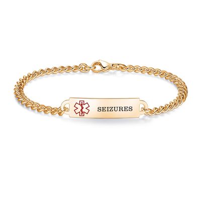 AOAMID 6.5"-8.5" Medical alert id bracelets for Women Men Stainless steel Medical Emergency Bracelets Free engraving seizures(Gold-8.5")