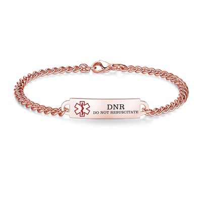 AOAMID 6.5"-8.5" Medical alert id bracelets for Women Men Stainless steel Medical Emergency Bracelets Free engraving do not resuscitate(Rose gold-8.5")