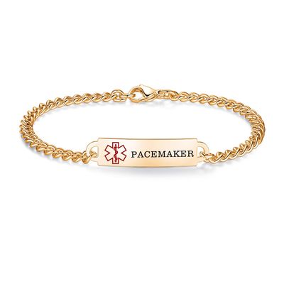 AOAMID 6.5"-8.5" Medical alert id bracelets for Women Men Stainless steel Medical Emergency Bracelets Free engraving pacemaker(Gold-6.5")