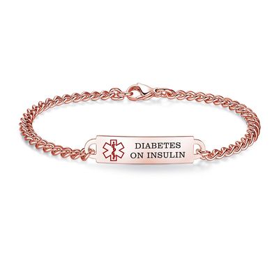 AOAMID 6.5"-8.5" Medical alert id bracelets for Women Men Stainless steel Medical Emergency Bracelets Free engraving diabetes on insulin(Rose gold-7.5")