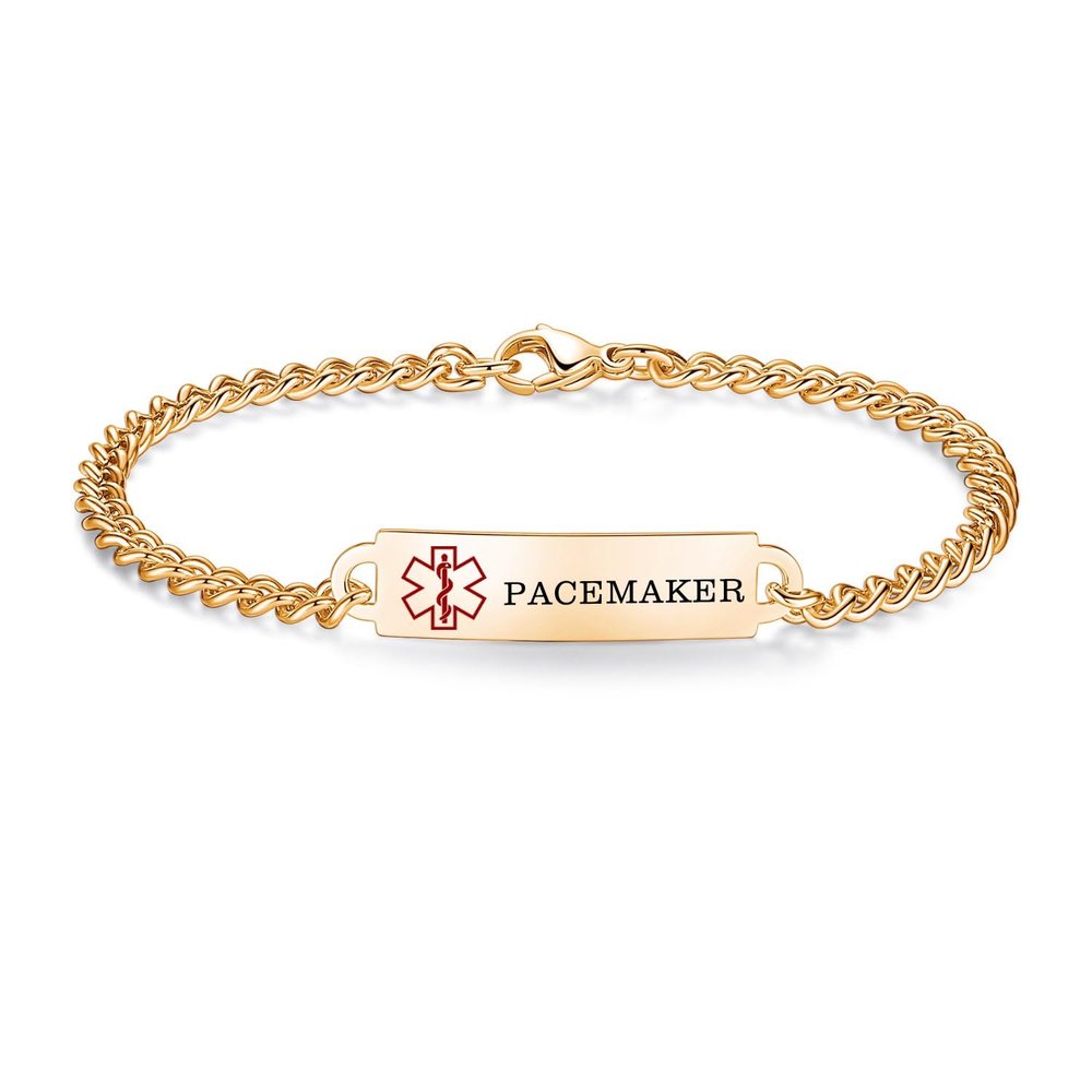 AOAMID 6.5"-8.5" Medical alert id bracelets for Women Men Stainless steel Medical Emergency Bracelets Free engraving pacemaker(Gold-7.5")