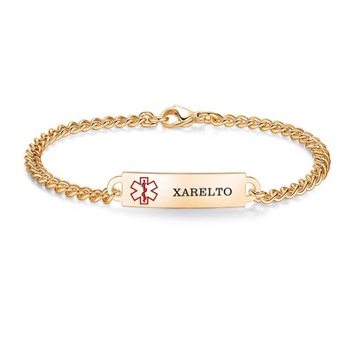 AOAMID 6.5"-8.5" Medical alert id bracelets for Women Men Stainless steel Medical Emergency Bracelets Free engraving xarelto(Gold-7.5")
