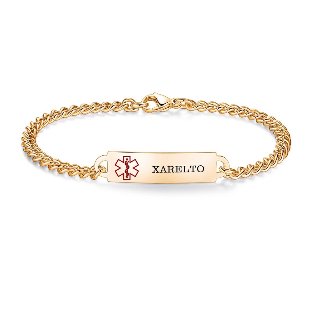 AOAMID 6.5"-8.5" Medical alert id bracelets for Women Men Stainless steel Medical Emergency Bracelets Free engraving xarelto(Gold-7.5")