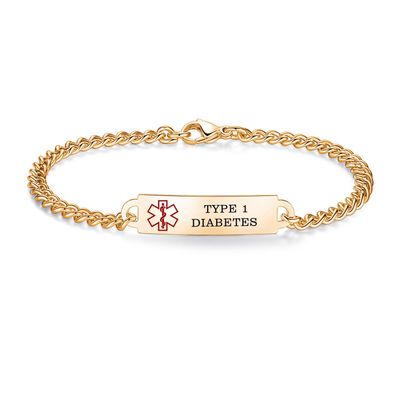 AOAMID 6.5"-8.5" Medical alert id bracelets for Women Men Stainless steel Medical Emergency Bracelets Free engraving type 1 diabetes (Gold-6.5")