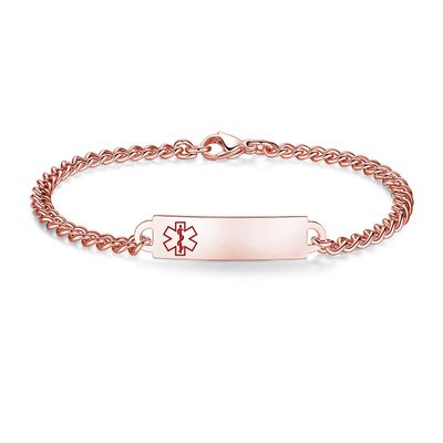 AOAMID 6.5"-8.5" Medical alert id bracelets for Women Men Stainless steel Medical Emergency Bracelets Free engraving(Rose gold-6.5")