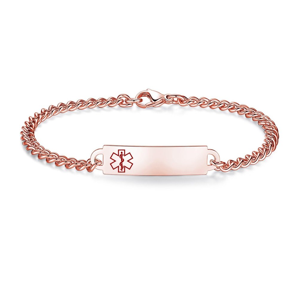 AOAMID 6.5"-8.5" Medical alert id bracelets for Women Men Stainless steel Medical Emergency Bracelets Free engraving(Rose gold-6.5")