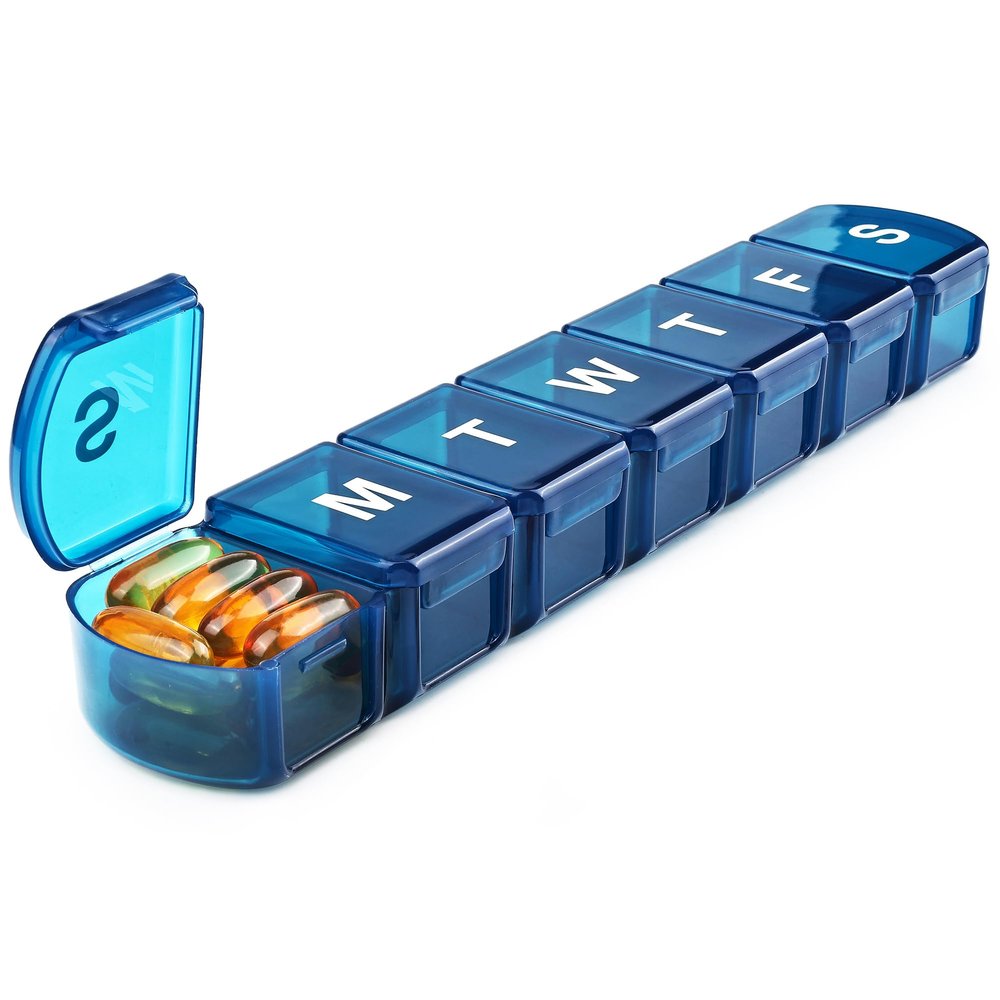 Extra Large Weekly Pill Box Organizer 7 Day, MOLN HYMY 1 Week Jumbo Pill Dispenser Case One Time a Day, Daily Medicine Container to Hold Medication, Vitamins, Fish Oils and Supplement (Blue