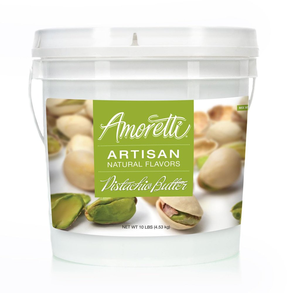 Amoretti - Natural Pistachio Butter Artisan Flavor Paste, 10 lbs, Perfect For Ice Cream, Beverages, Cakes, and more, Preservative Free, Vegan, Gluten Free, No Artificial Sweeteners, Concentrated
