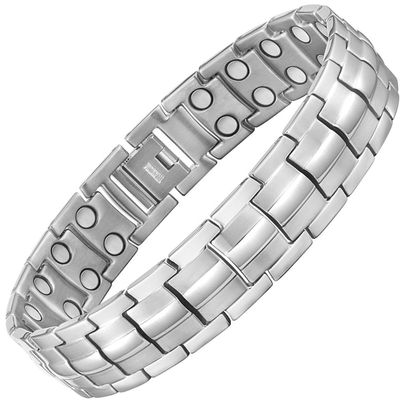 Willis Judd Mens Titanium Magnetic Bracelet Magnetic Bracelets for Men Adjustable Bracelet Length with Sizing Tool (Silver)
