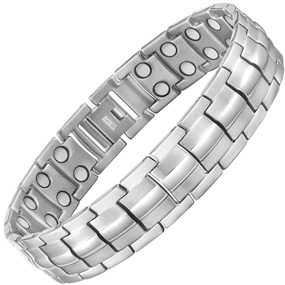 Willis Judd Mens Titanium Magnetic Bracelet Magnetic Bracelets for Men Adjustable Bracelet Length with Sizing Tool (Silver)